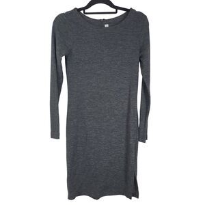 Lole Long Sleeve Midi Dress XS Womens Dark Grey Crew Neck Classic Back Zipper